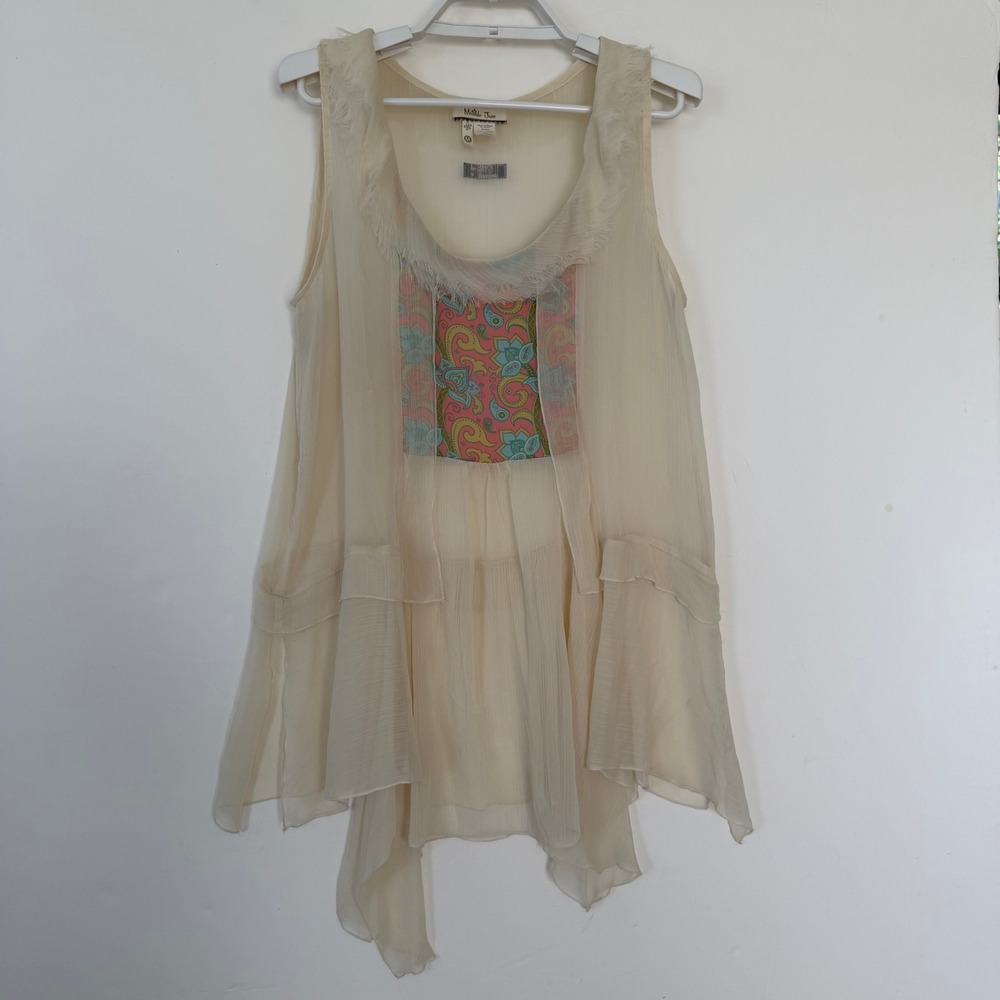 Matilda Jane Womens Cream Sheer Layered Handkerchief Hem Tunic Top Medium - Picture 2 of 5